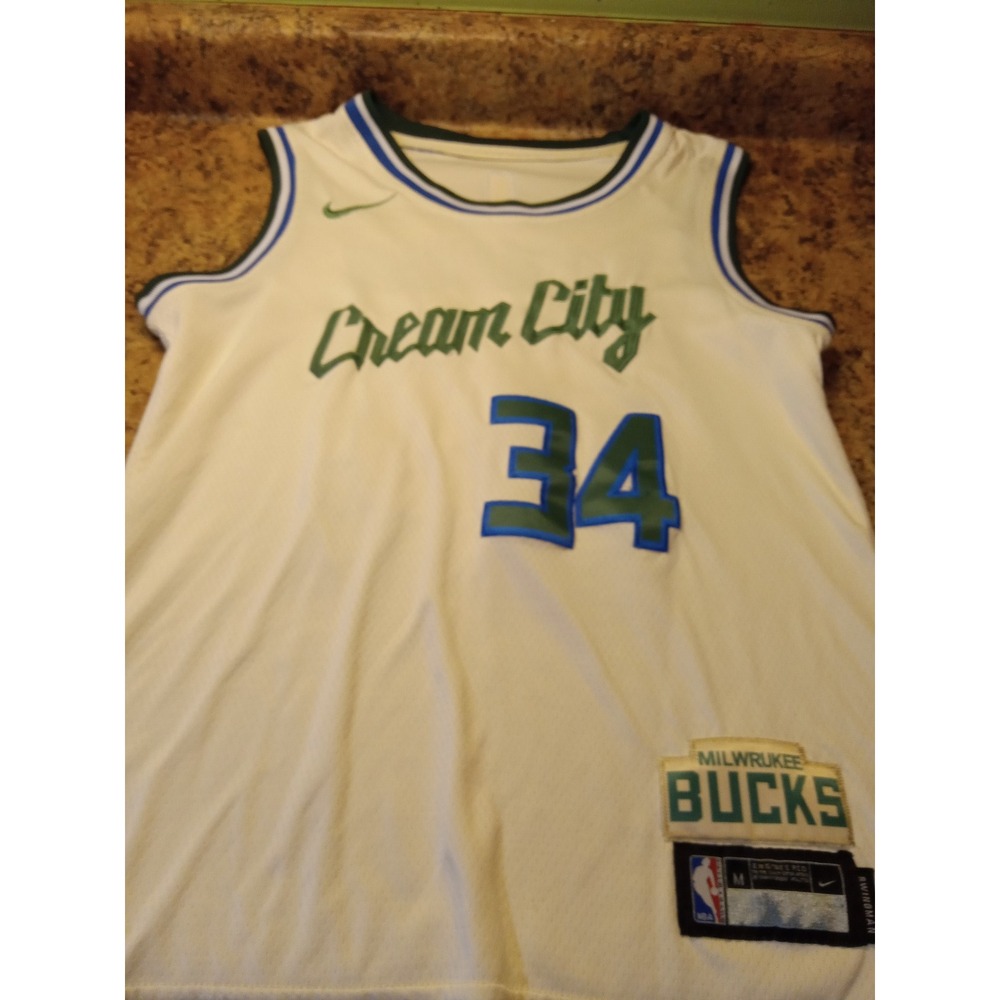 Nike Milwaukee Bucks Giannis Antetokounmpo Cream City Swingman Jersey Size YM 34